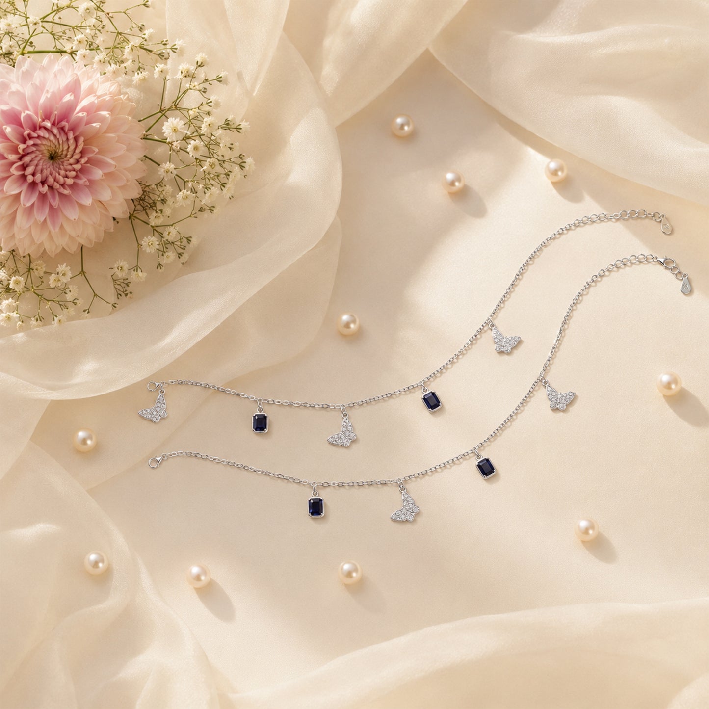 Blue Stone Butterfly Italian Anklet