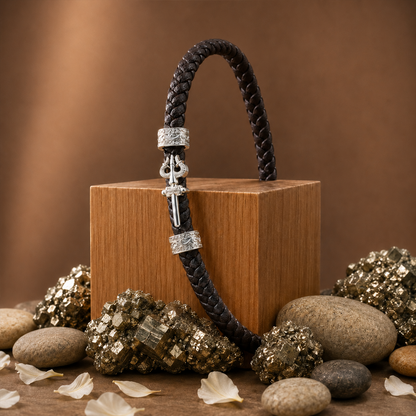 Silver Trishul Braided Leather Bracelet