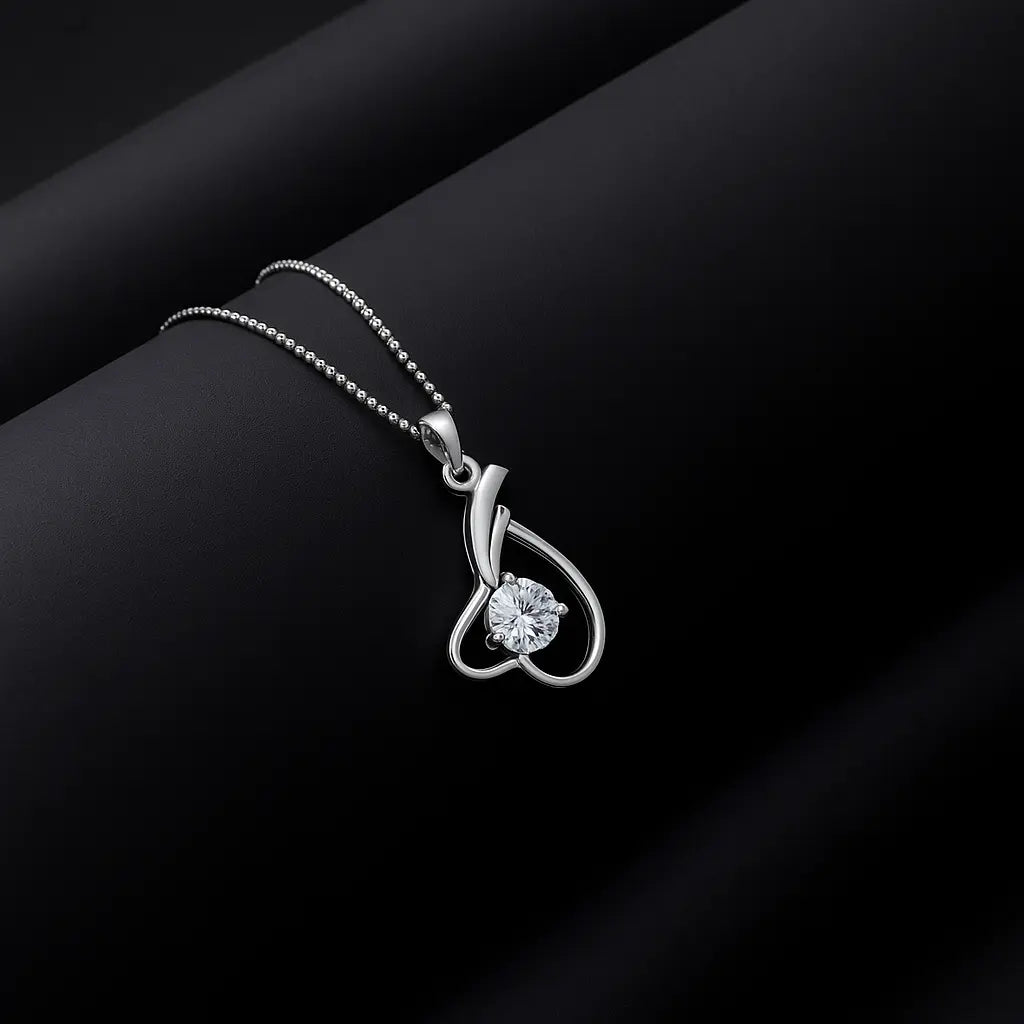 Silver Inverted Heart Pendant with Ball chain