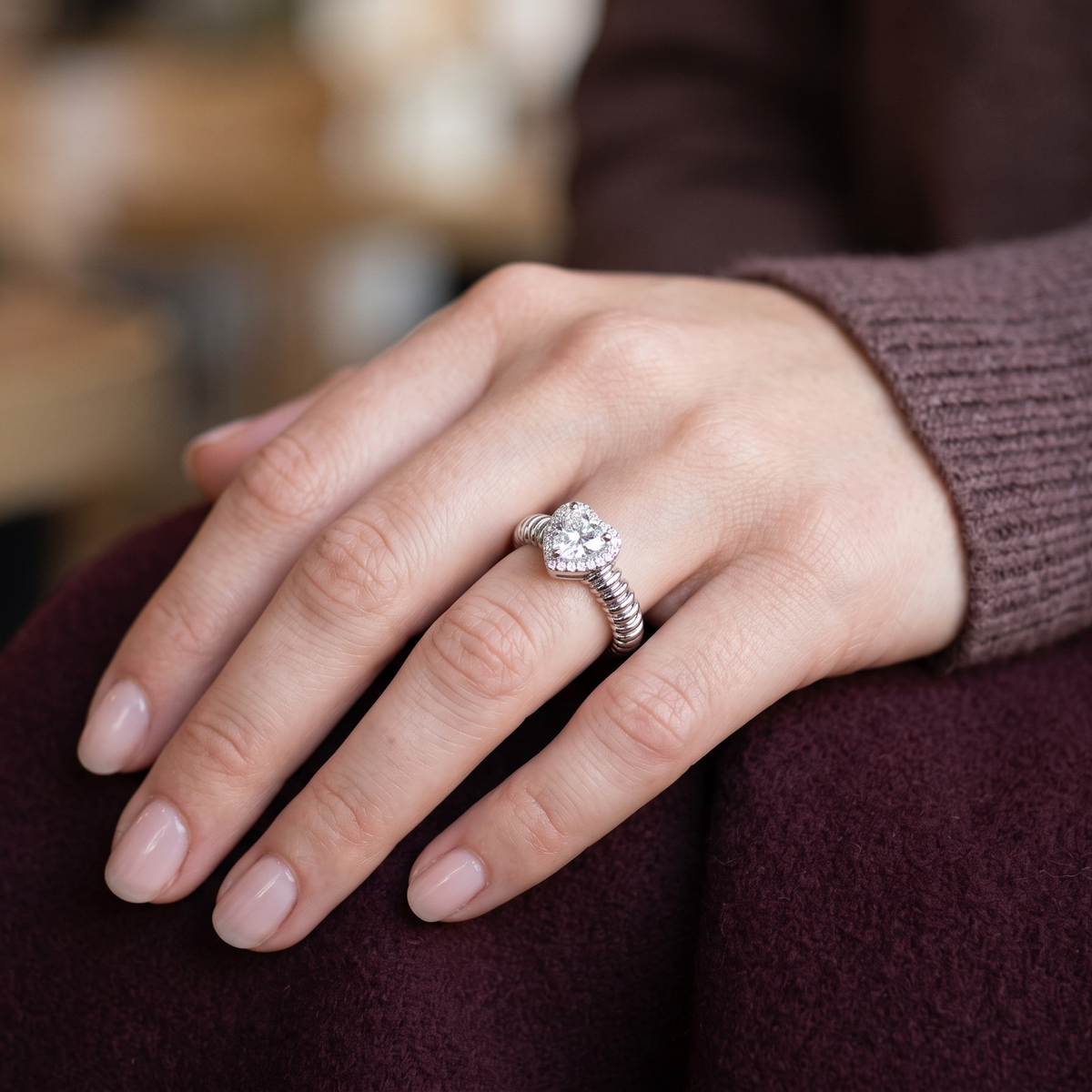 Heart-Shaped Diamond Halo Ring
