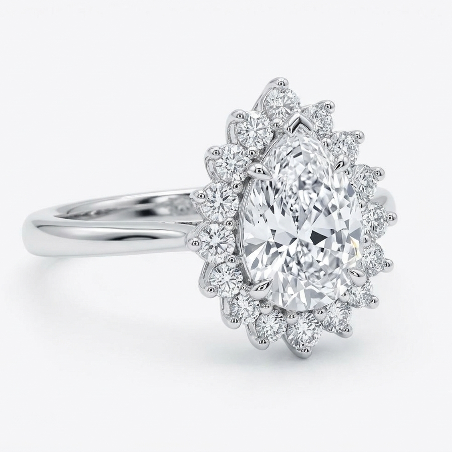 Teardrop Tiara Pear Halo Ring