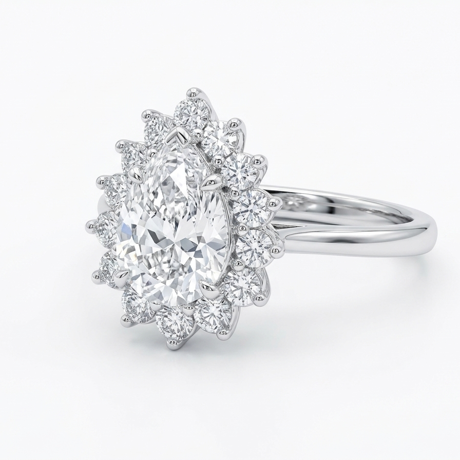 Teardrop Tiara Pear Halo Ring