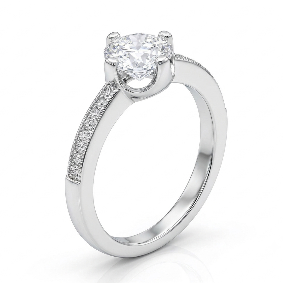 Classic Solitaire Pave Band Ring