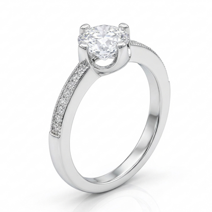 Classic Solitaire Pave Band Ring