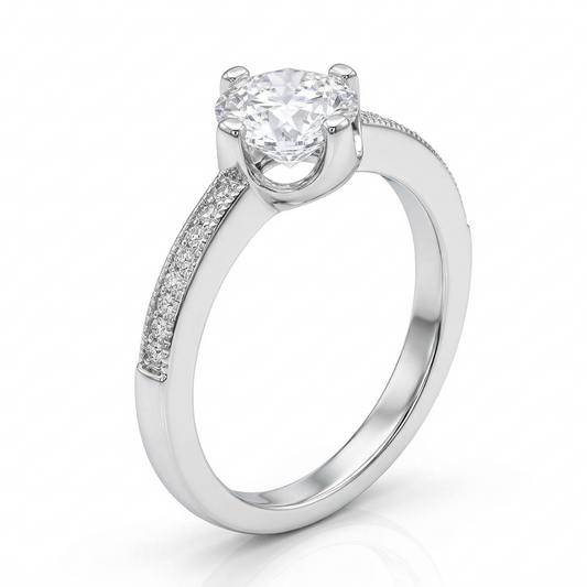 Classic Solitaire Pave Band Ring