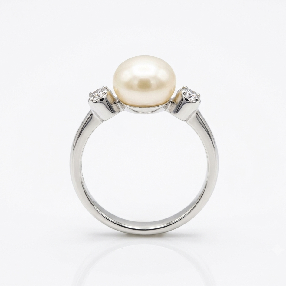 Bezel-Flanked Pearl Solitaire Ring