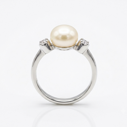 Bezel-Flanked Pearl Solitaire Ring