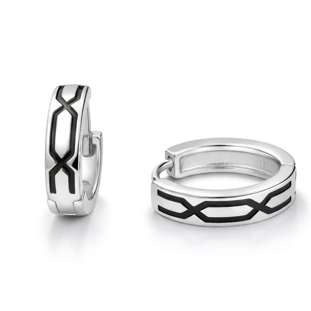 V-Pattern Black Enamel Hoop