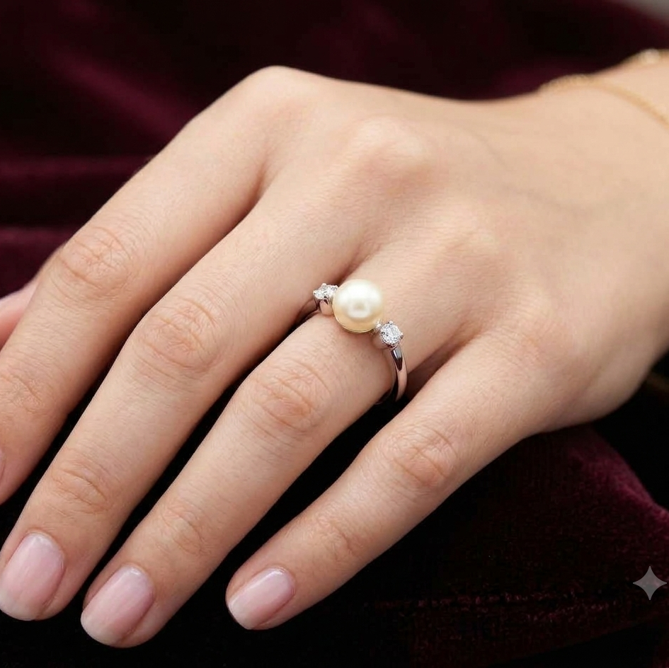 Bezel-Flanked Pearl Solitaire Ring