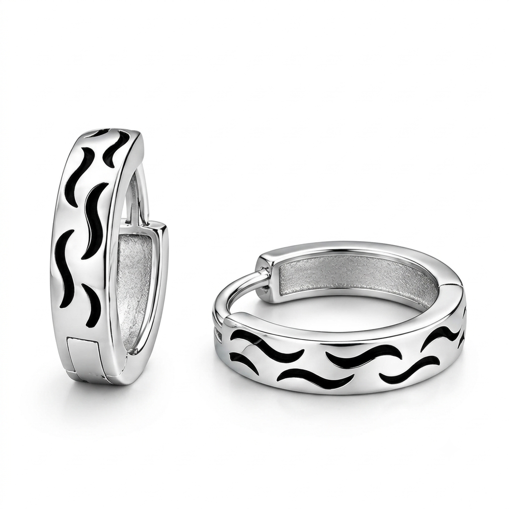 Abstract Curled Line Black-Accent Hoop