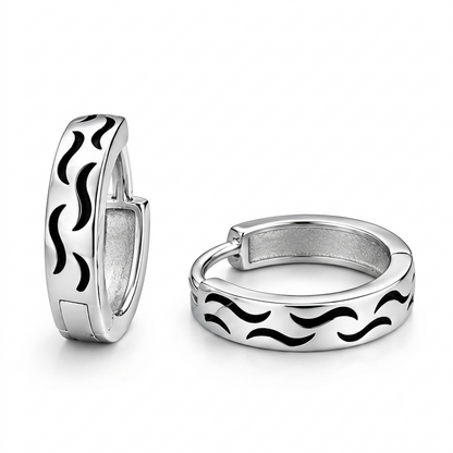 Abstract Curled Line Black-Accent Hoop
