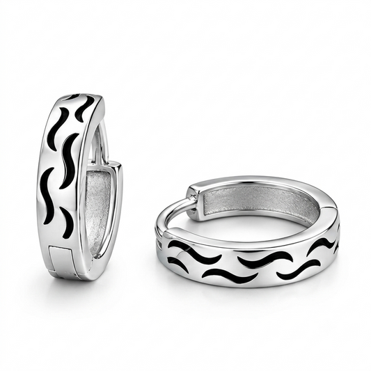 Abstract Curled Line Black-Accent Hoop