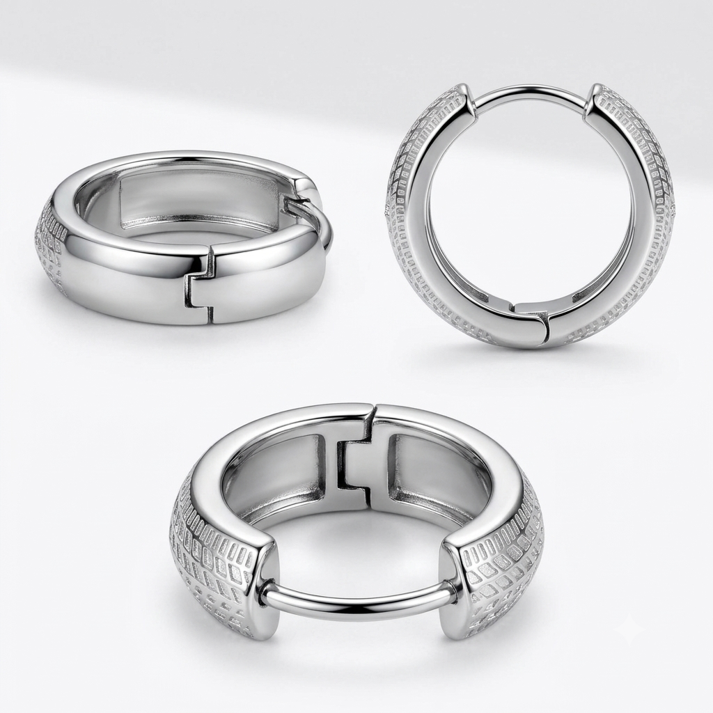 Textured Tire Track Motif Huggie Hoops