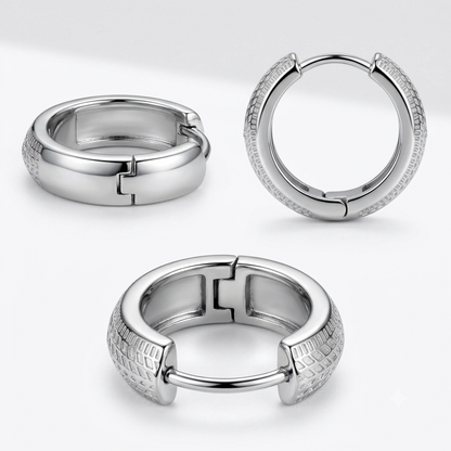 Textured Tire Track Motif Huggie Hoops