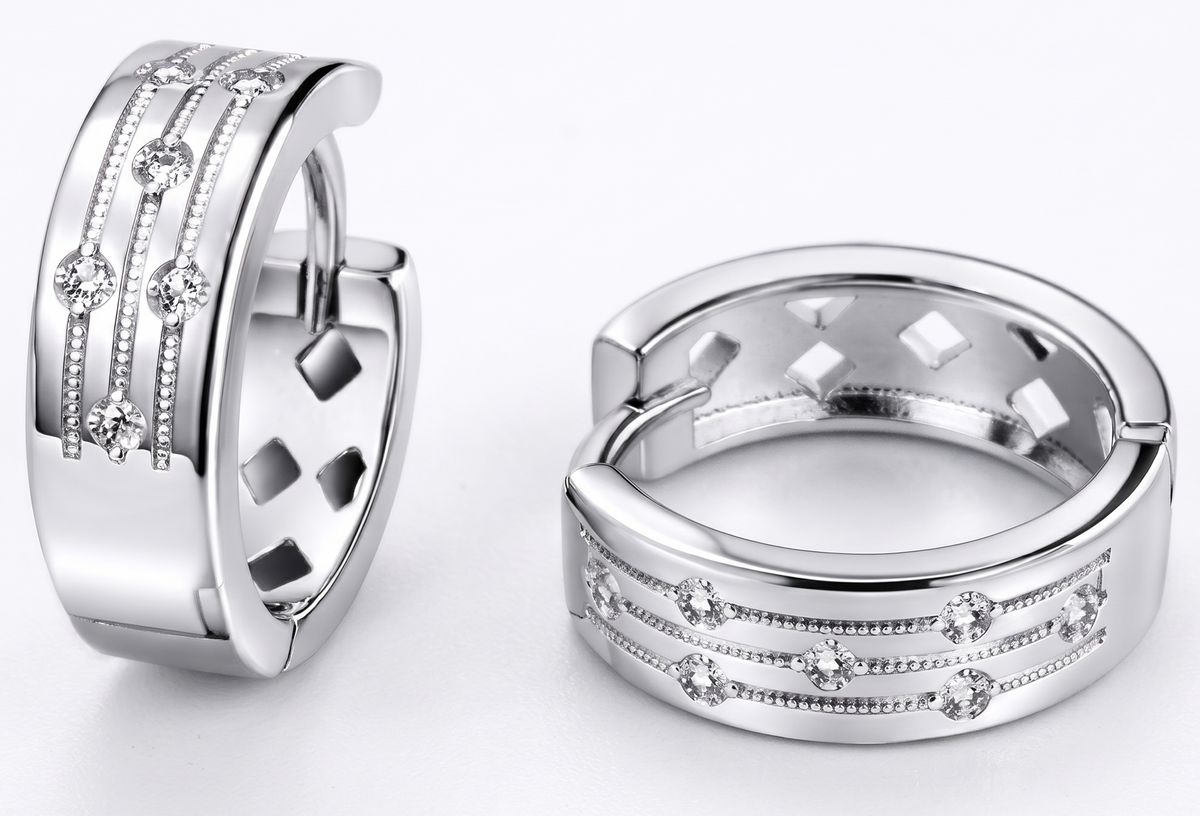 Wide Diamond Huggie Hoop