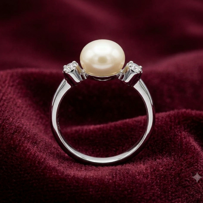 Bezel-Flanked Pearl Solitaire Ring