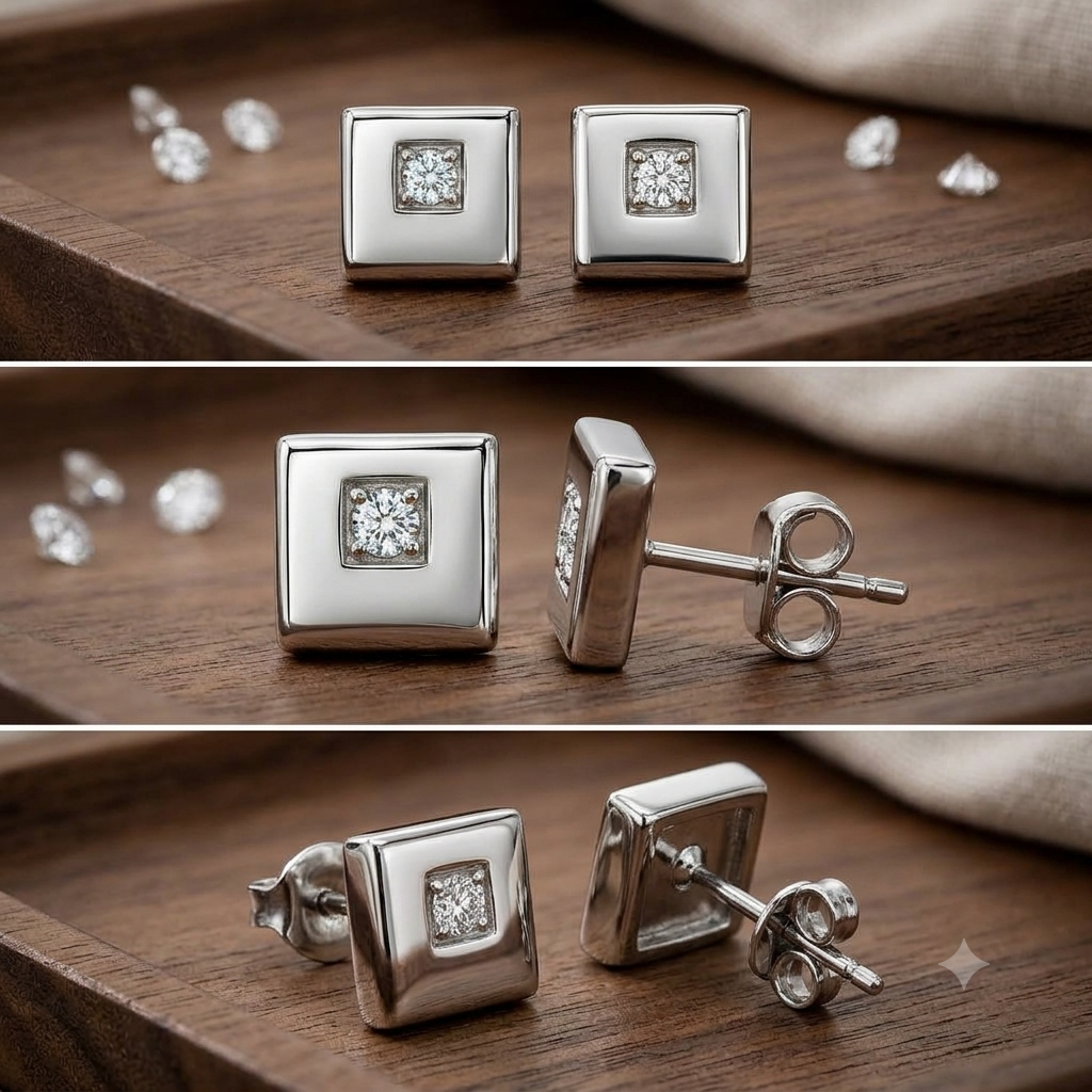 Square Frame Diamond Stud