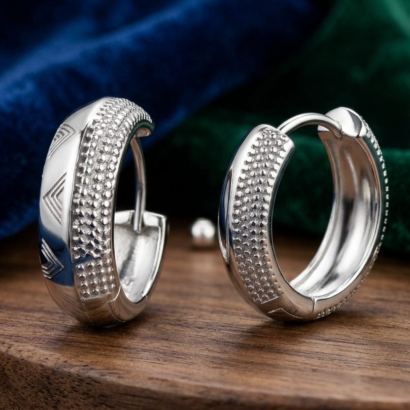 Aether Textured Silver Hoops