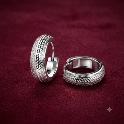 Textured Tire Track Motif Huggie Hoops