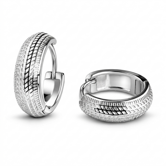 Textured Tire Track Motif Huggie Hoops