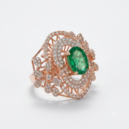 Rose Gold Emerald & Diamond Swirl Ring