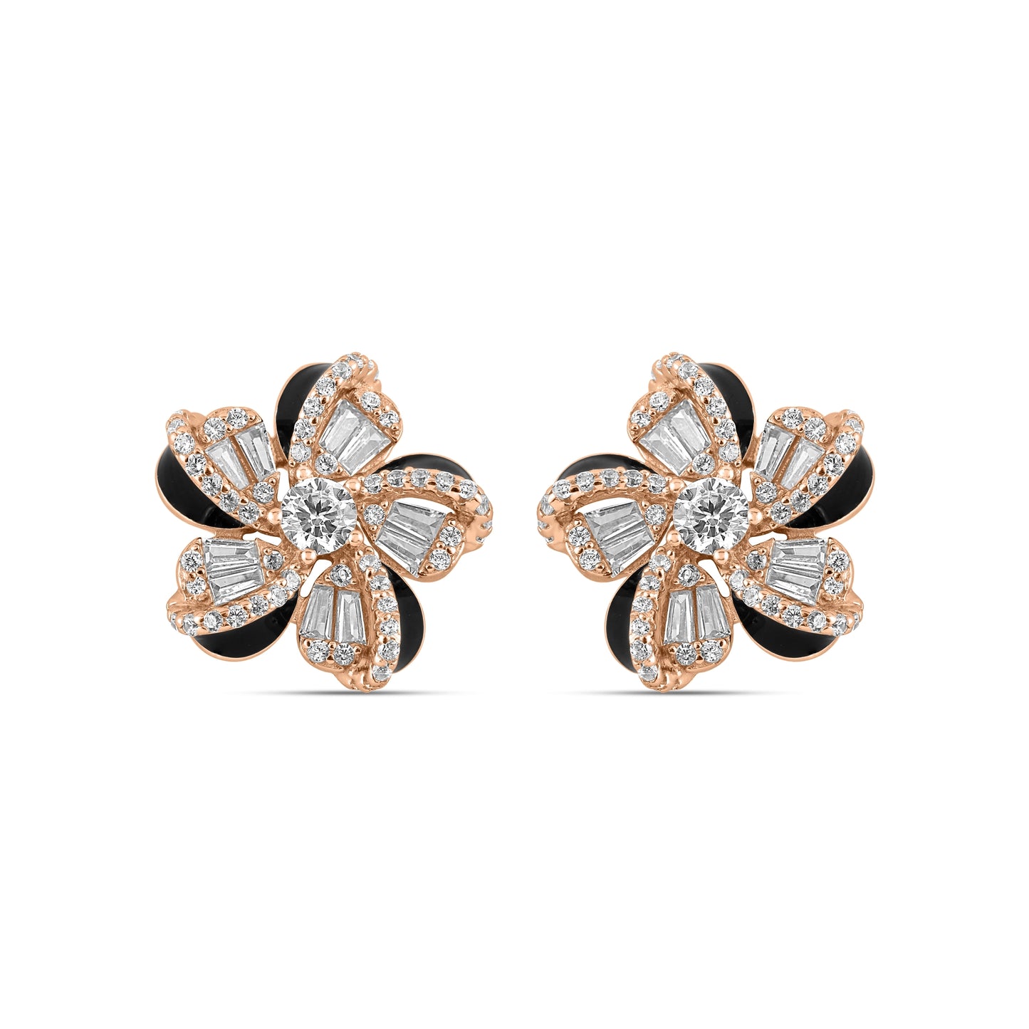 Rose Gold Floral Baguette Earrings
