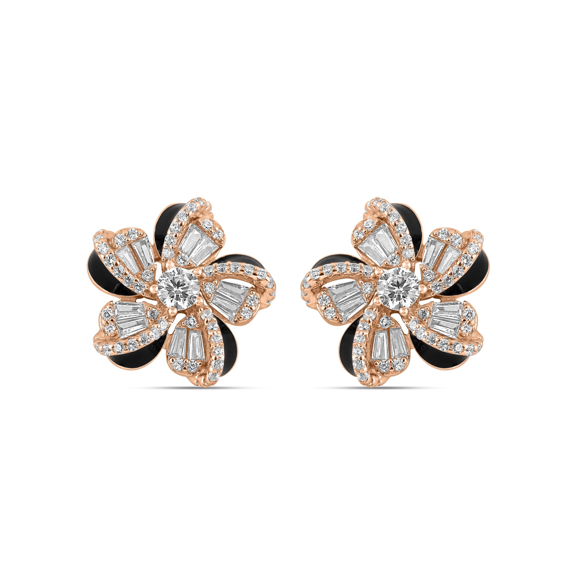 Rose Gold Floral Baguette Earrings