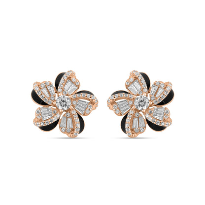 Rose Gold Floral Baguette Earrings