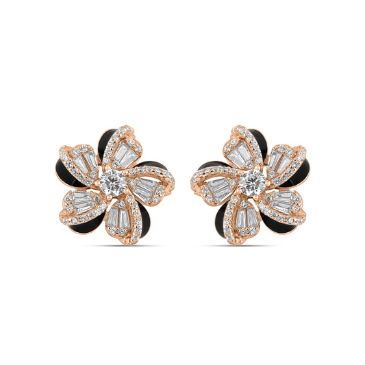 Rose Gold Floral Baguette Earrings