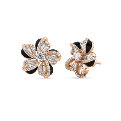 Rose Gold Floral Baguette Earrings