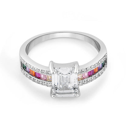 Silver Rainbow Bejewelled Solitaire Ring