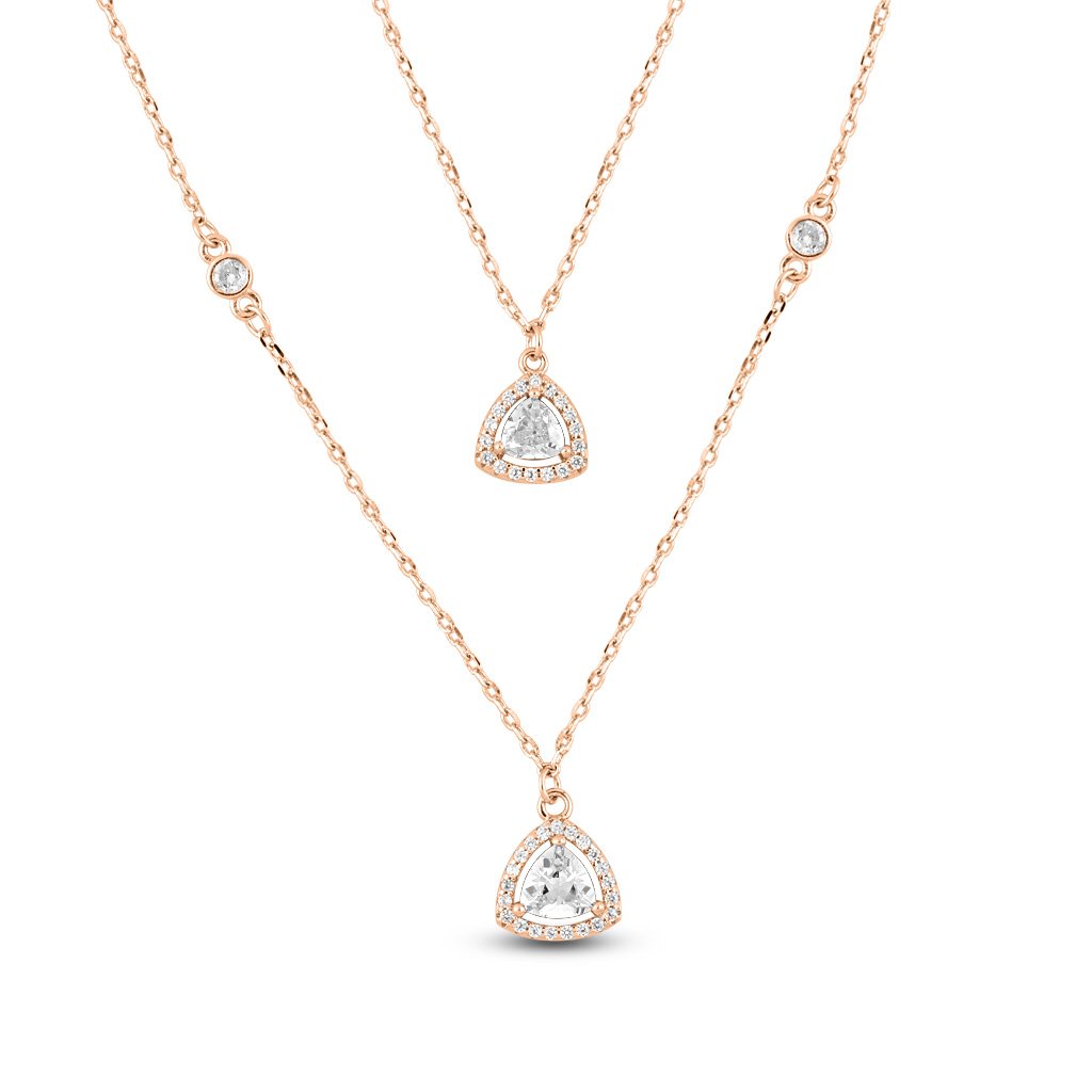 Rose Gold Dual Teardrop Necklace with Link Chain