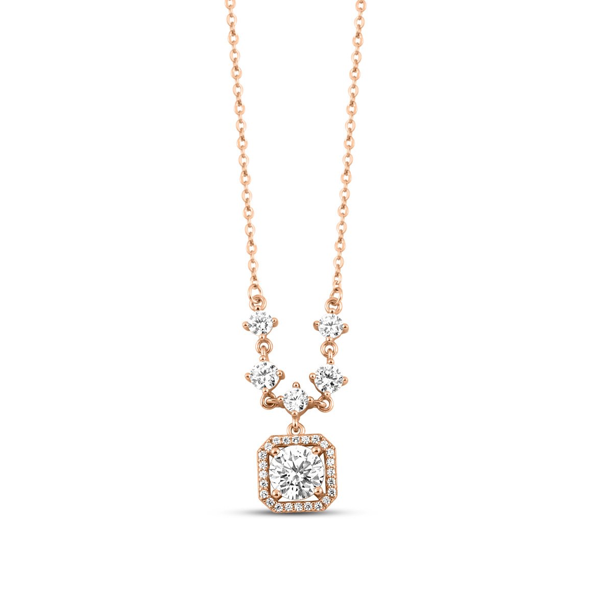 Rose Gold Solitaire Prisma Necklace with Link Chain