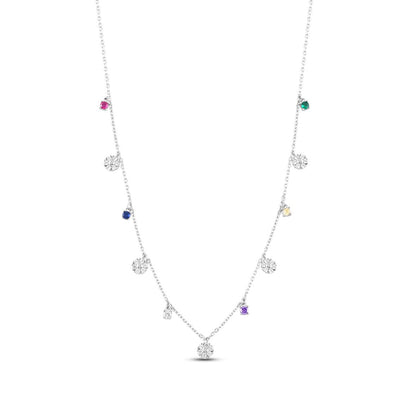 Silver Studded Floral Charms Necklace with Link Chain