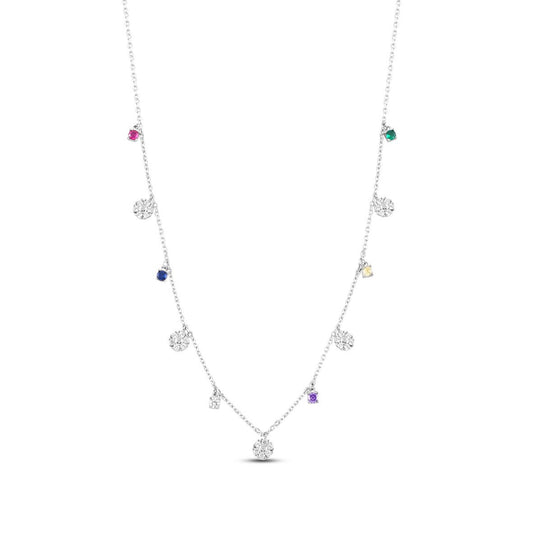 Silver Studded Floral Charms Necklace with Link Chain