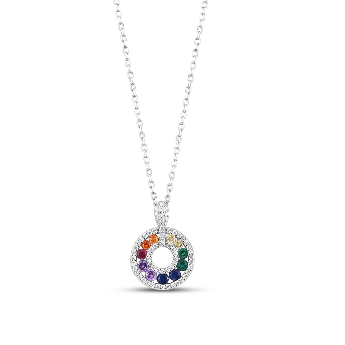 Silver Starlight Rainbow Circle Necklace with Link Chain