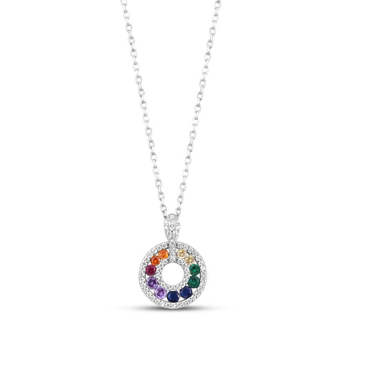 Silver Starlight Rainbow Circle Necklace with Link Chain