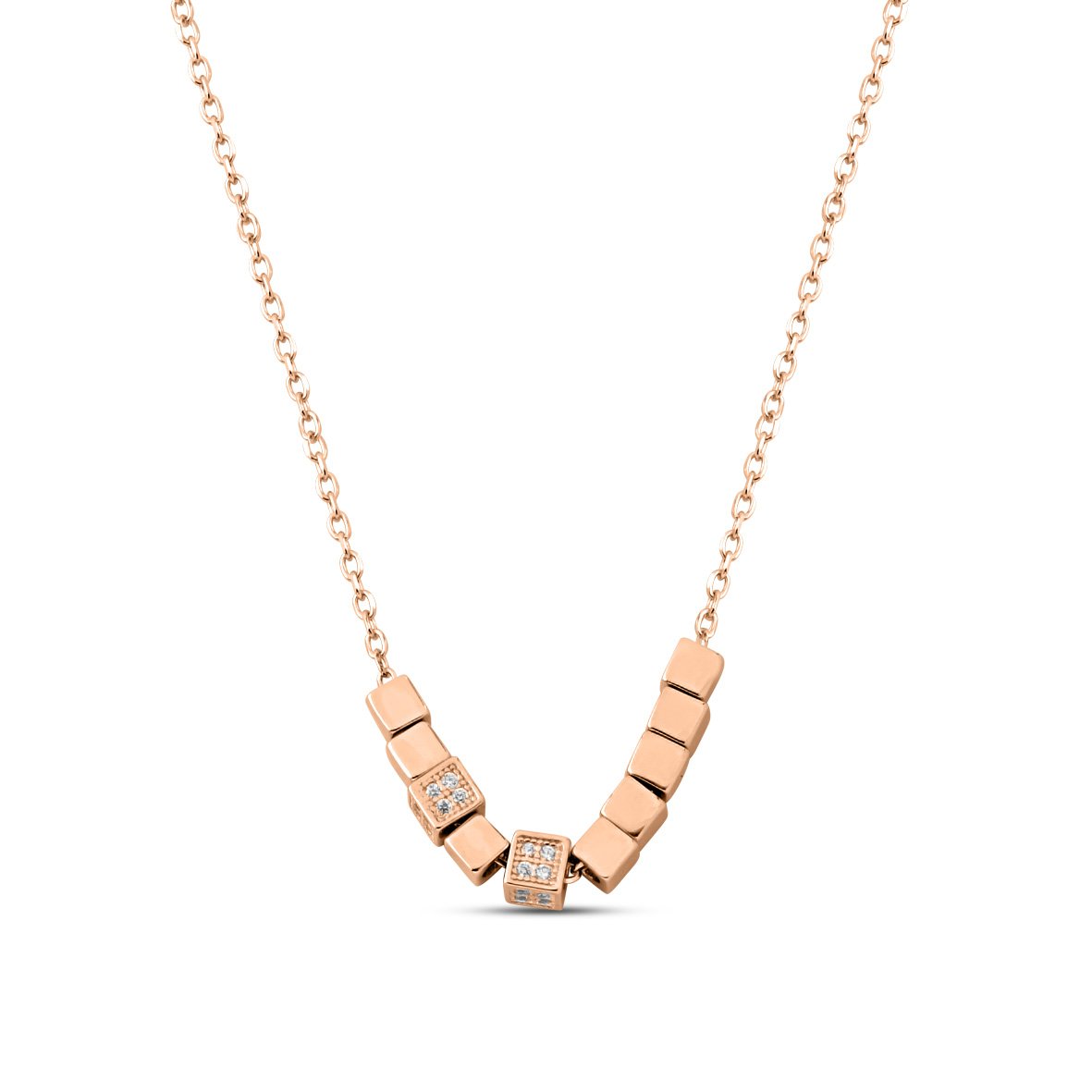 Rose Gold Timeless Block Necklace with Link Chain