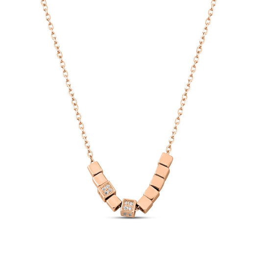 Rose Gold Timeless Block Necklace with Link Chain