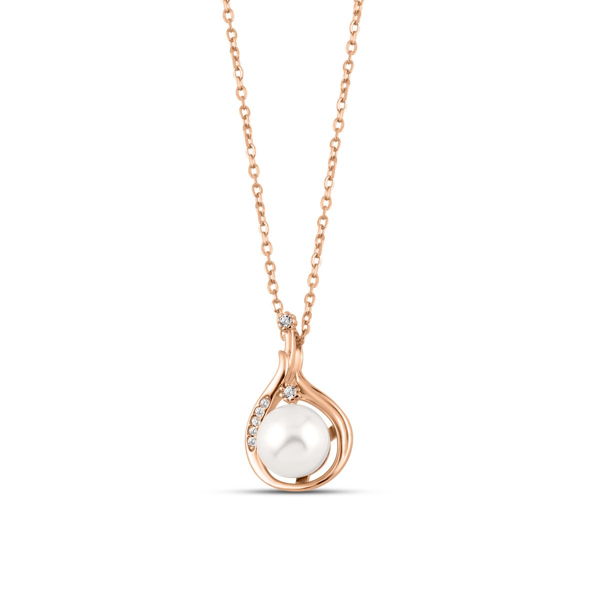 Rose Gold Pearl Allure Necklace with Link Chain