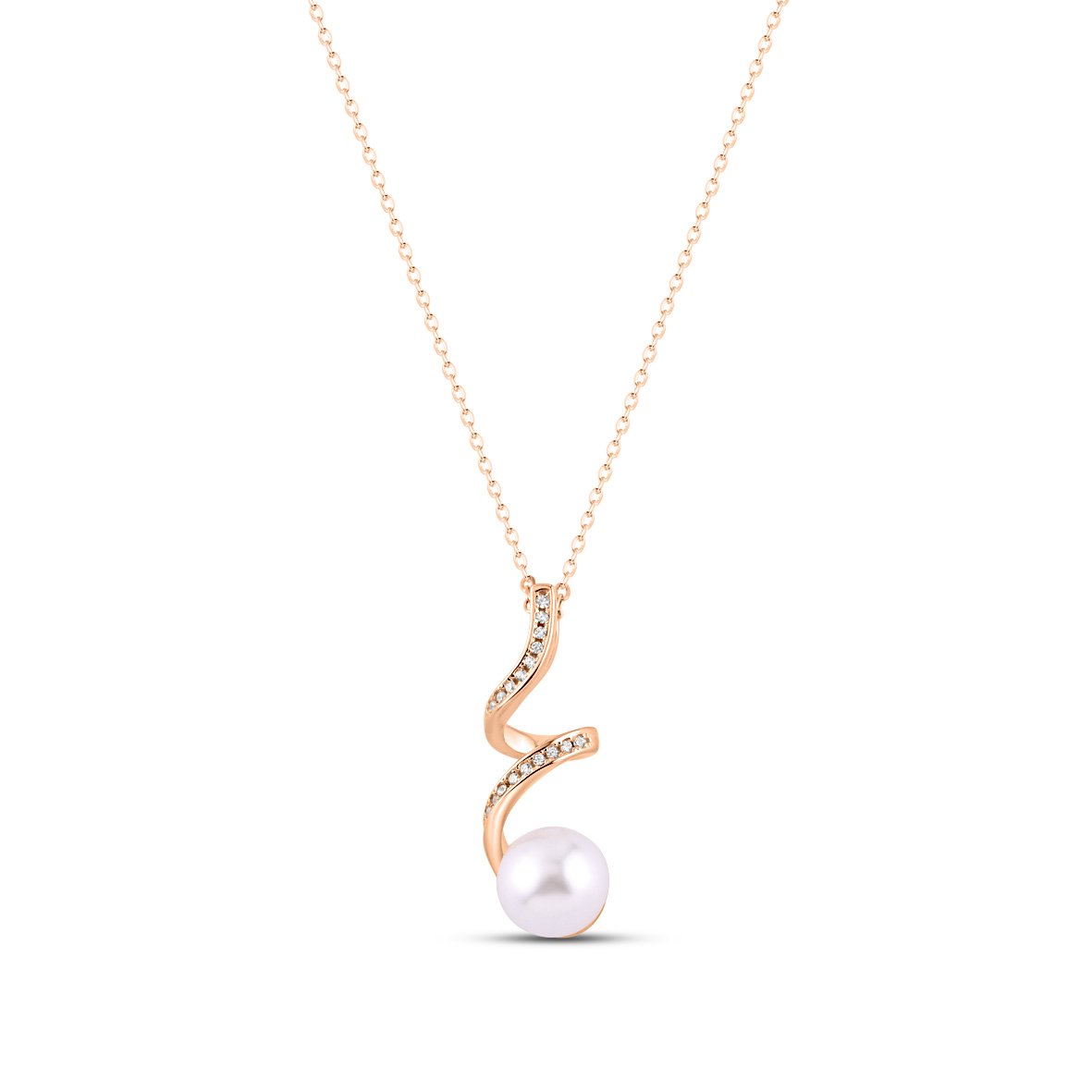 Rose Gold Spiral Pearl Drop Necklace with Link Chain