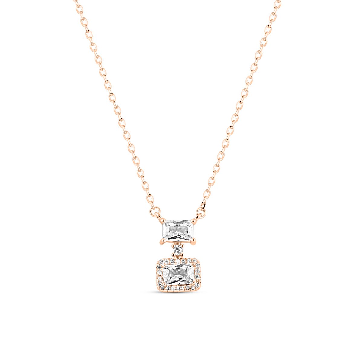 Rose Gold Radiant Squares Necklace with Link Chain