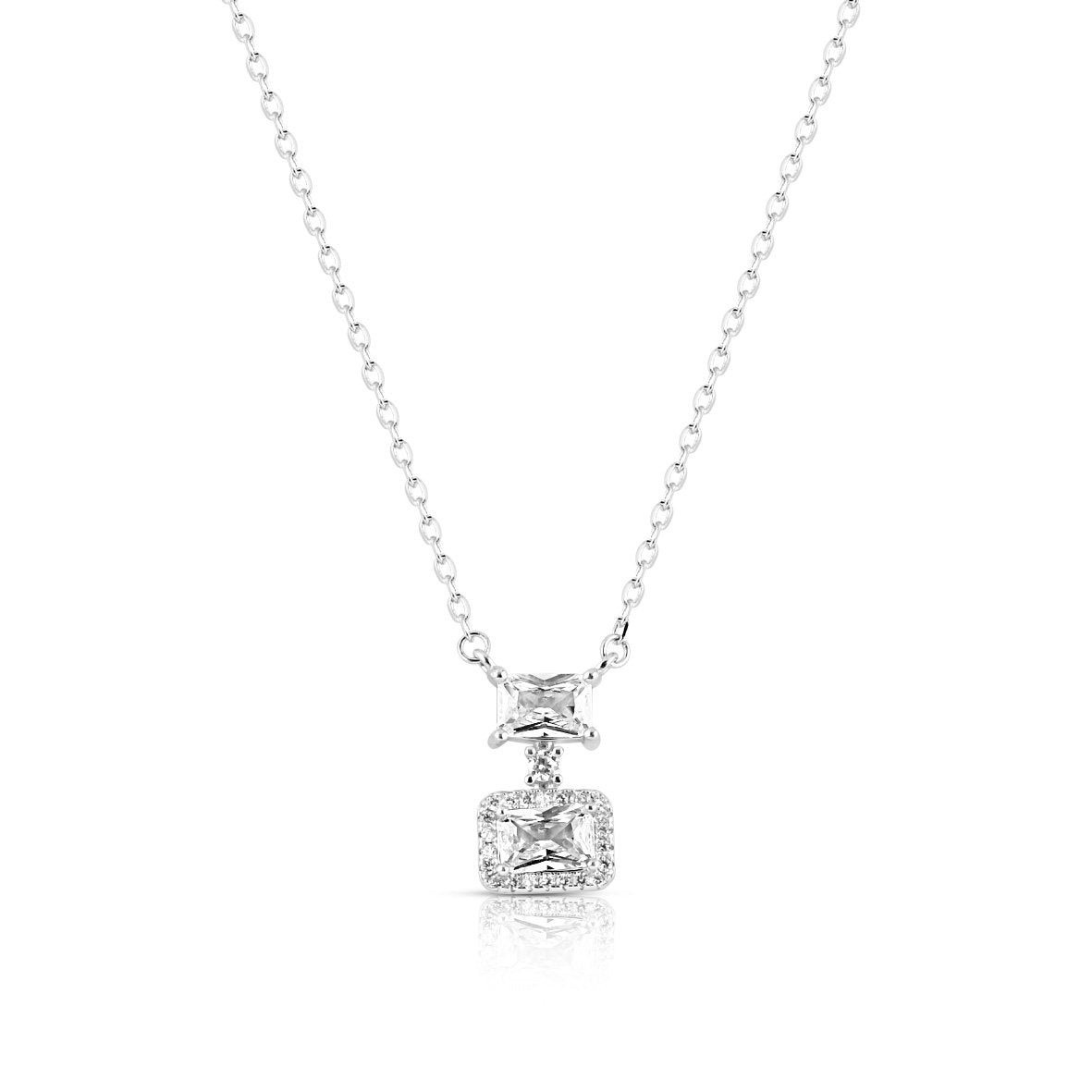 Silver Radiant Squares Necklace with Link Chain