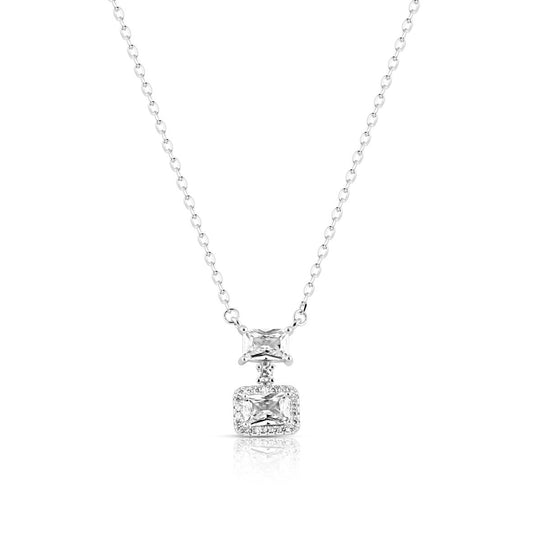 Silver Radiant Squares Necklace with Link Chain