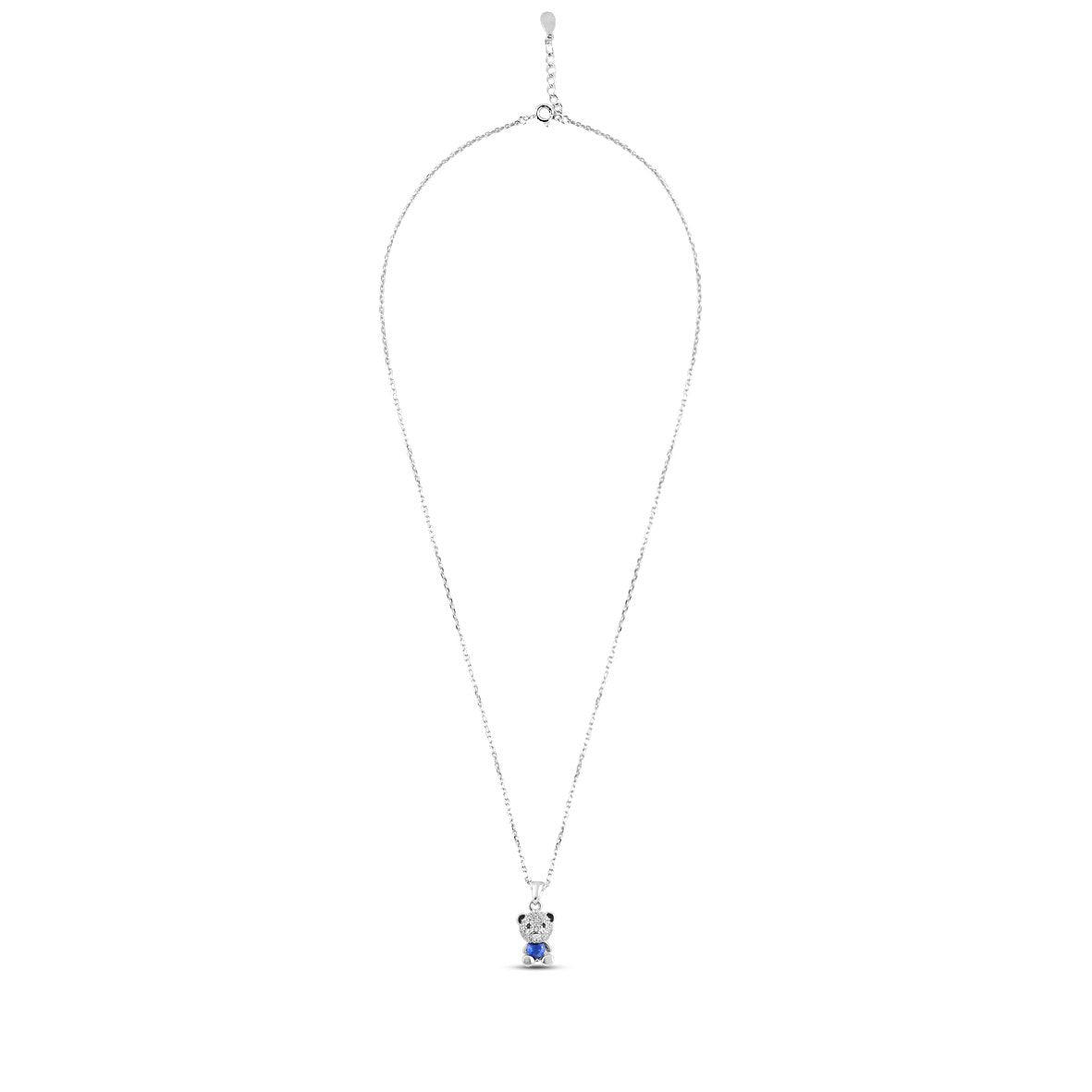 Silver Blue Bliss Bear Necklace with Link Chain