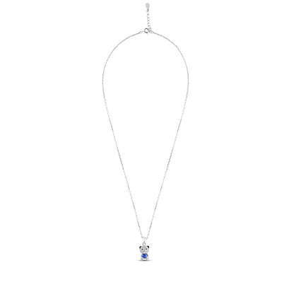 Silver Blue Bliss Bear Necklace with Link Chain