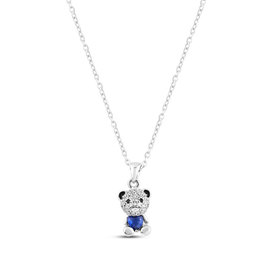 Silver Blue Bliss Bear Necklace with Link Chain