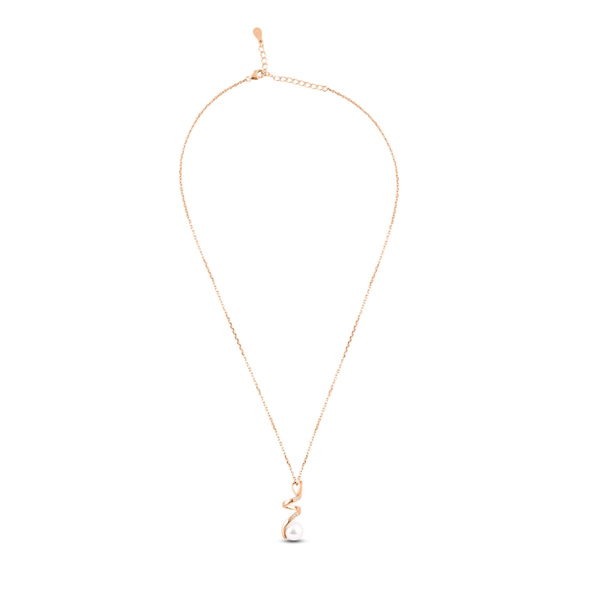 Rose Gold Spiral Pearl Drop Necklace with Link Chain