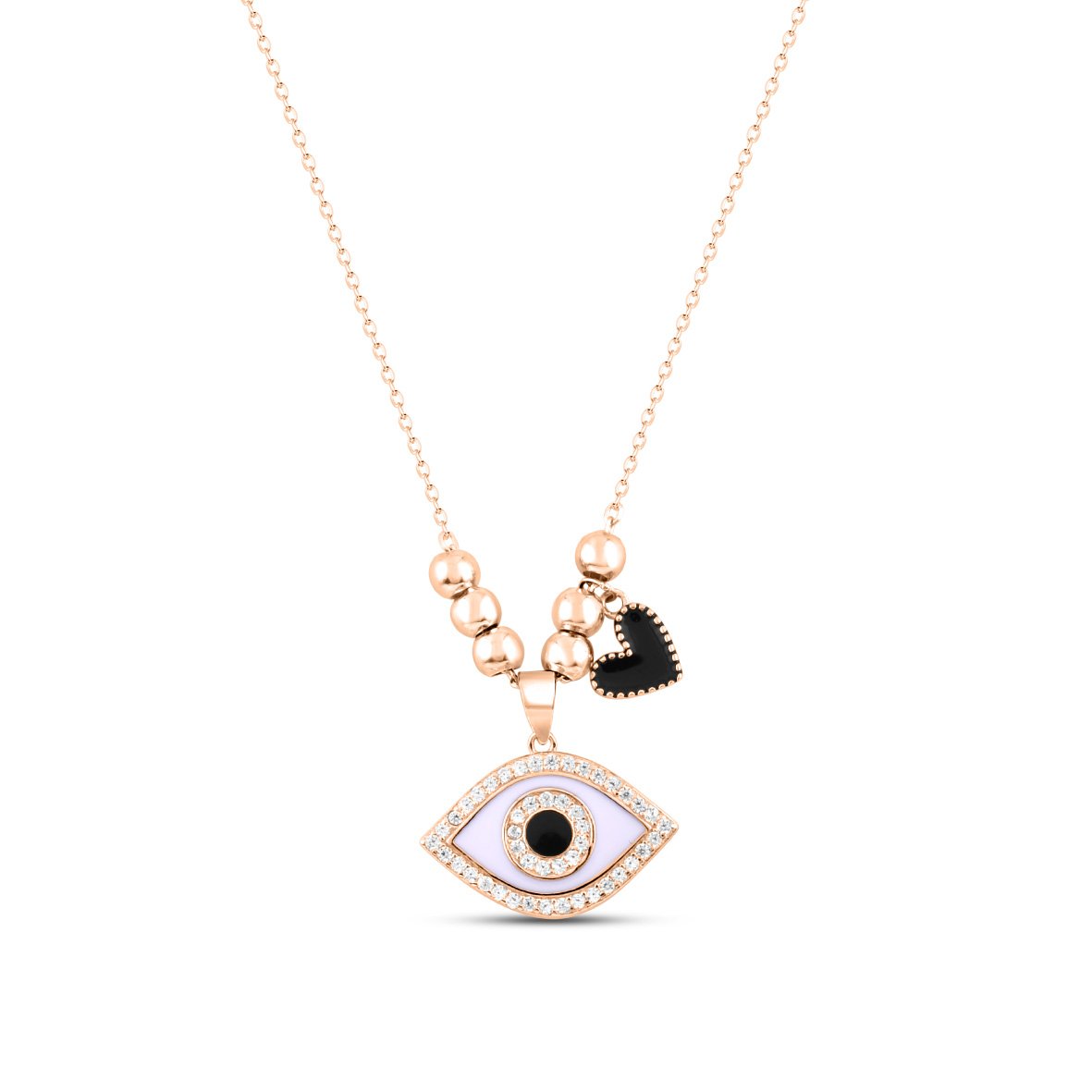 Rose Gold Black Evil eye Necklace with Link Chain