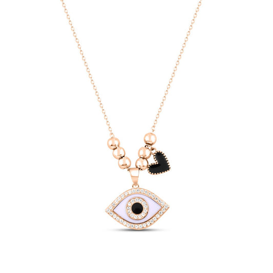 Rose Gold Black Evil eye Necklace with Link Chain
